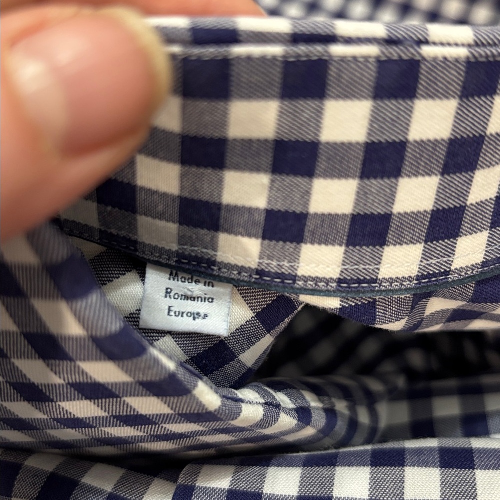 Eton Navy White Gingham Dress Shirt 16.5 Slim Fit Cotton Luxury Check - Picture 11 of 14